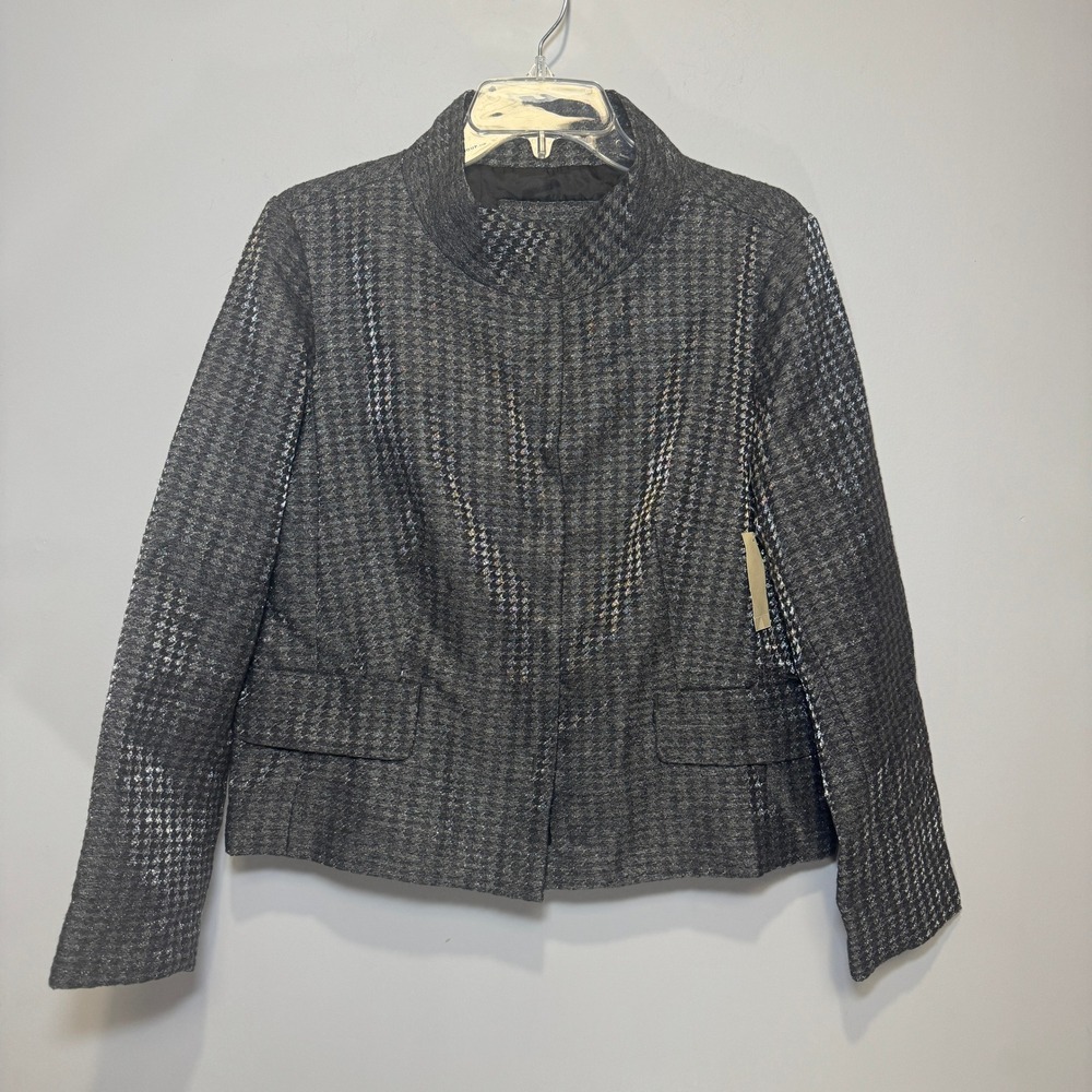Coldwater Creek Shimmer‎ Houndstooth Jacket Grey Mock Neck Blazer P14 Petite NWT